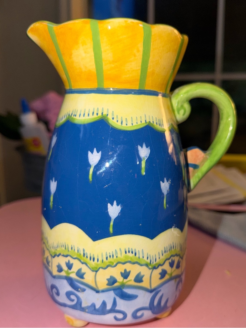 Hand-Painted Blue & Yellow Floral Ceramic Pitcher - Kimberly Hughes by Cupcakes